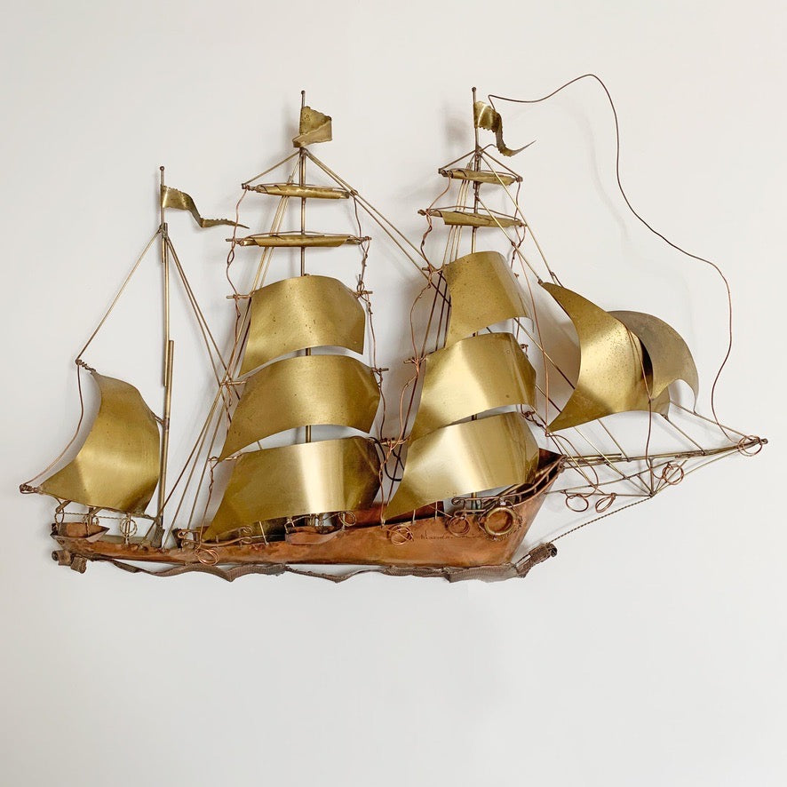 Daniel D'haeseleer Gold Galleon Wall Light C 1970's