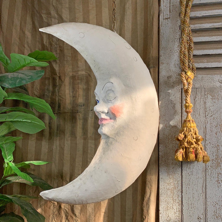 Large Folk Art Papier Mache Moon with Face