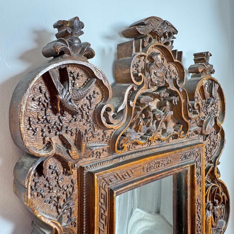 An Exceptionally Carved Qing Dynasty Hardwood Chinese Export Mirror