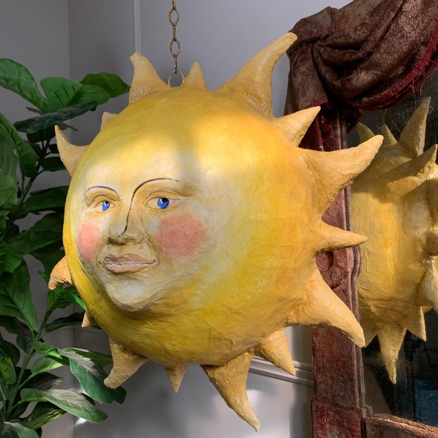 Large Folk Art Papier Mache Sun with Face