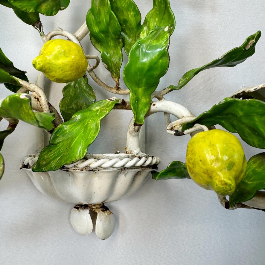 Pair of Amalfi Tole Lemon Wall Lights Italy 1950's