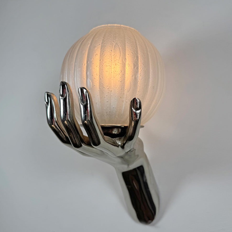 Vintage Maison Arlus Bronze Hand Wall Sconce in Silver France 1970's