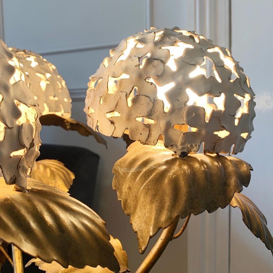 Rare 1950's White and Gold American Hydrangea Table Lamp