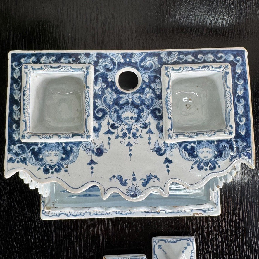 18th Century Dutch Delft Blue and White Ink Well attributed to Anthoni Pennis