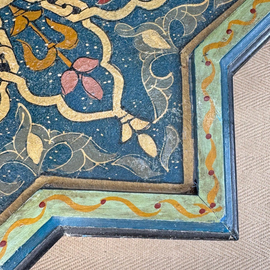 Mid Century Moroccan Painted Blue Wooden Star Table