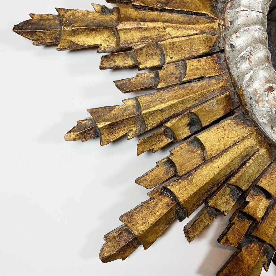1940's Italian Wooden Gold Sunburst Mirror