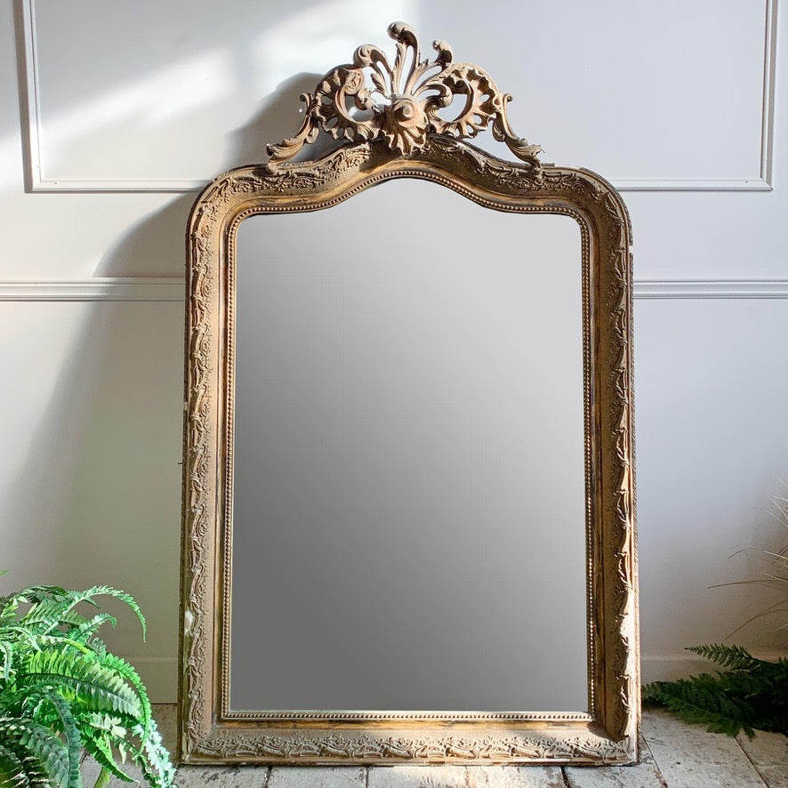 19th Century French Crested Gold Gesso Mirror