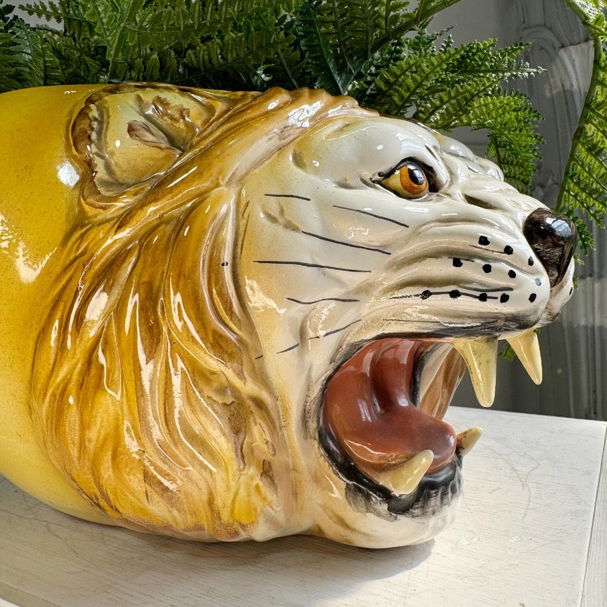 Lion Head Ceramic Planter 1950's Italy