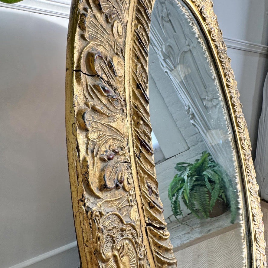 Antique Gilt Wood Decorative Oval Mirror