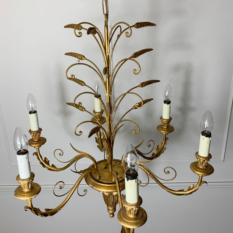 1960's Italian gilt wheat sheaf chandelier