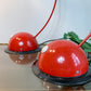 1980's Fischer Leuchten Red Crescent Desk Lamps