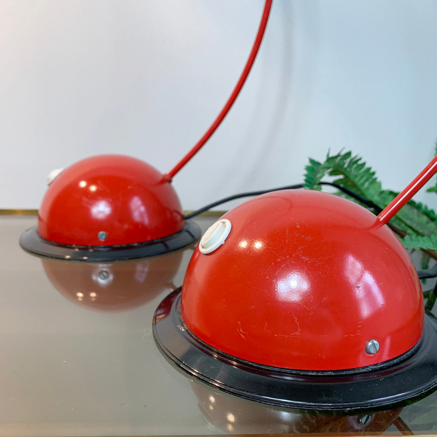 1980's Fischer Leuchten Red Crescent Desk Lamps
