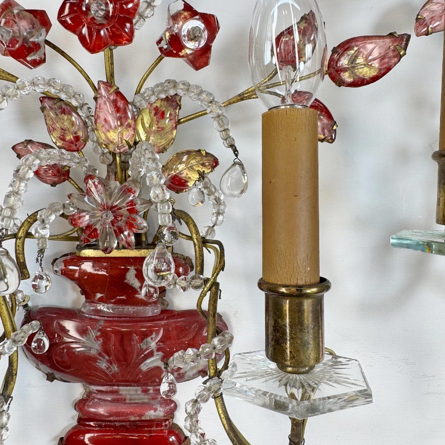 Pair of Maison Bagues Red Wall Sconces Circa 1910