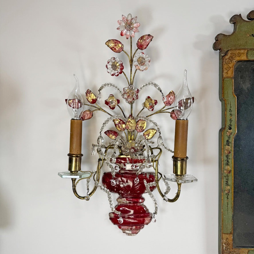 Pair of Maison Bagues Red Wall Sconces Circa 1910