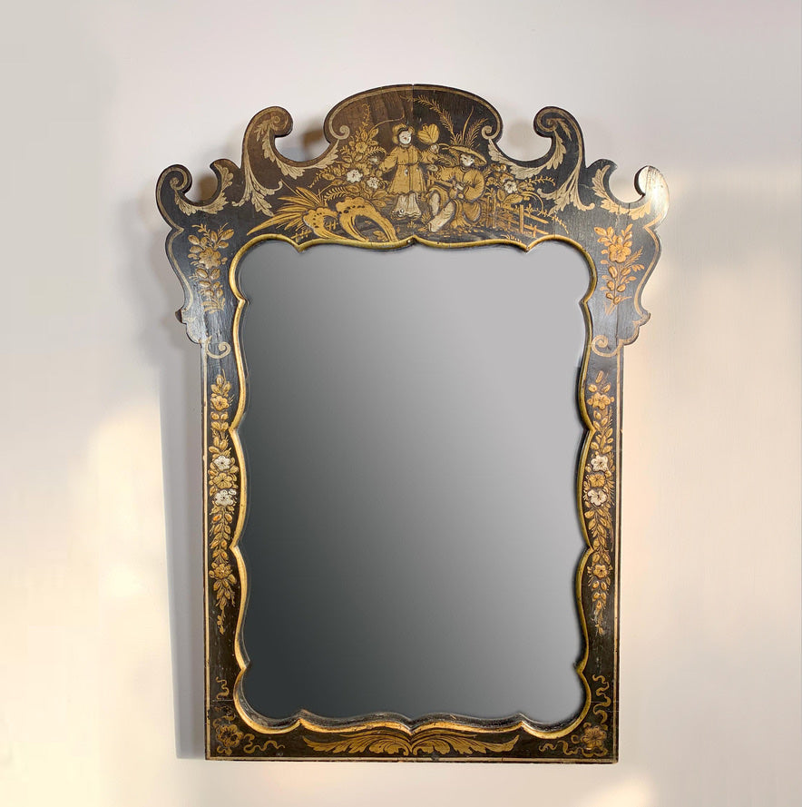 Napoleon III Black Chinoiserie Mirror from the estate of Jules Verne