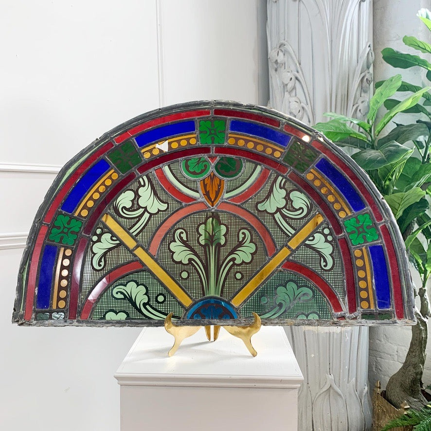 19th Century French Hand Painted Stained Glass Church Panel