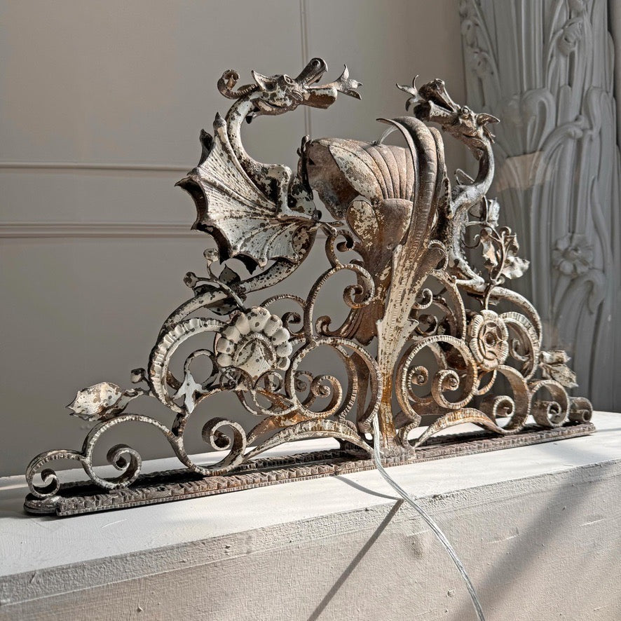 19th Century Wrought and Cast Iron Gothic Overdoor Light