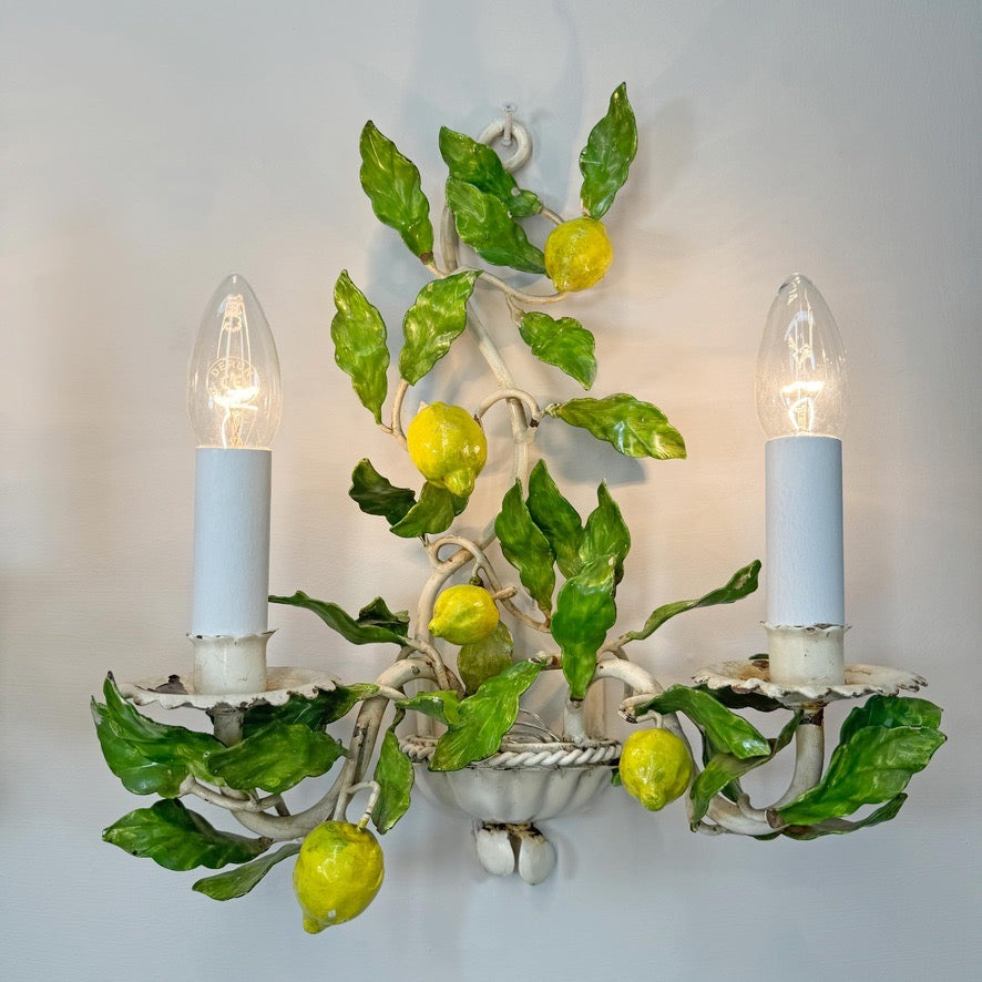 Pair of Amalfi Tole Lemon Wall Lights Italy 1950's