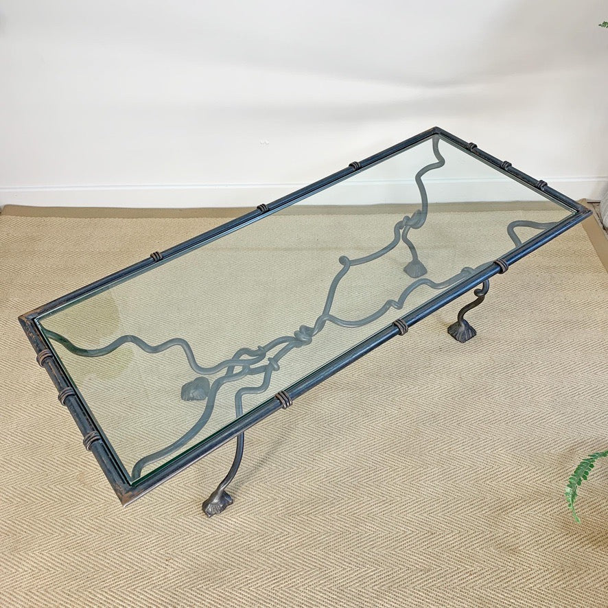 Wrought Iron Animalistic Glass Top Coffee Table