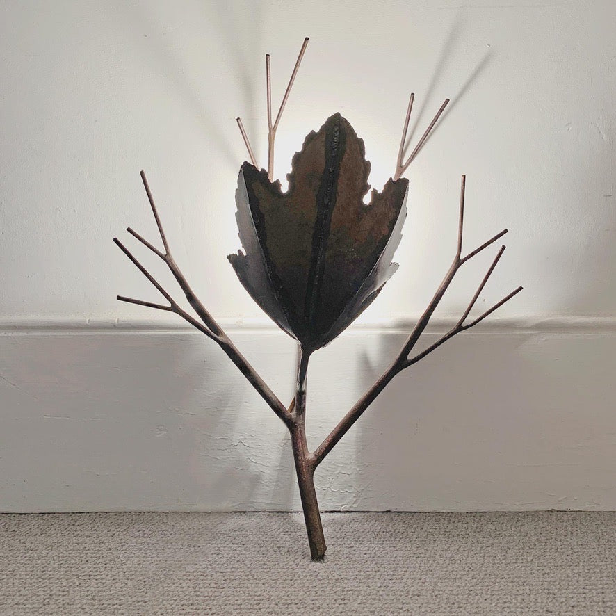 Brutalist Copper Leaf & Branch Wall Sconce