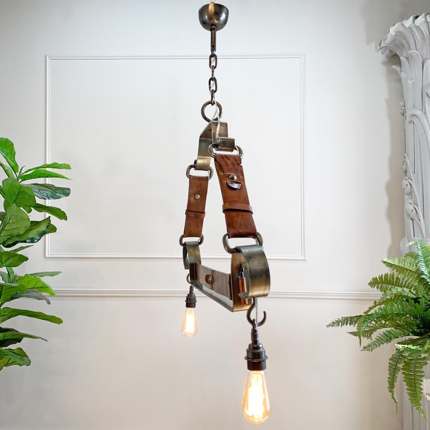 Jean-Pierre Ryckaert Tan Leather Strap and Steel Ceiling Pendant Light