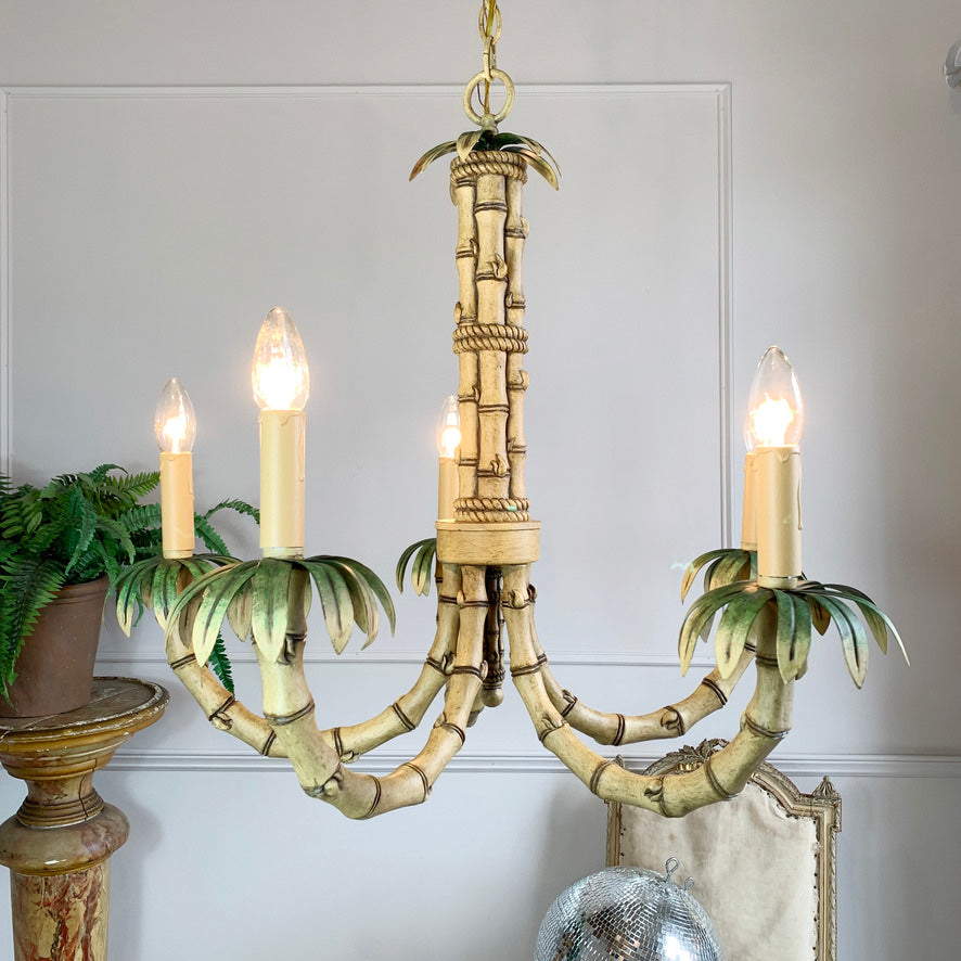 1980's Green Faux Bamboo Chandelier