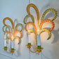 1970's Polychrome Feather Frond Wall Lights