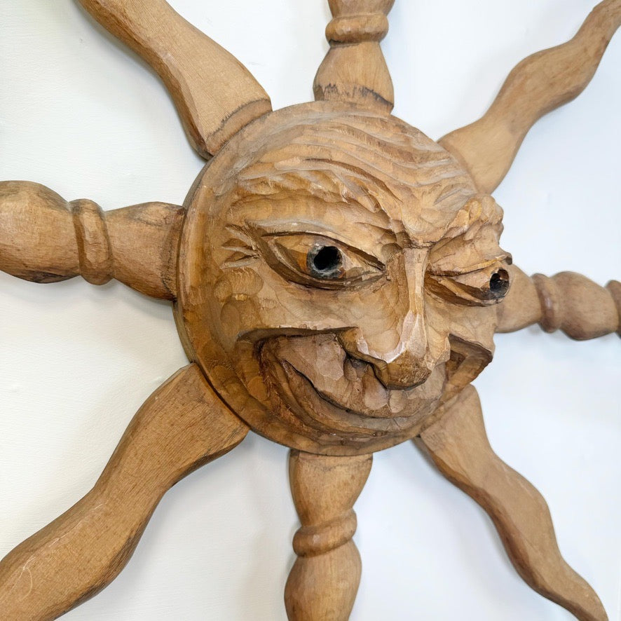 Italian Wooden Sun Face Mask Carving by Hermann Reichegger