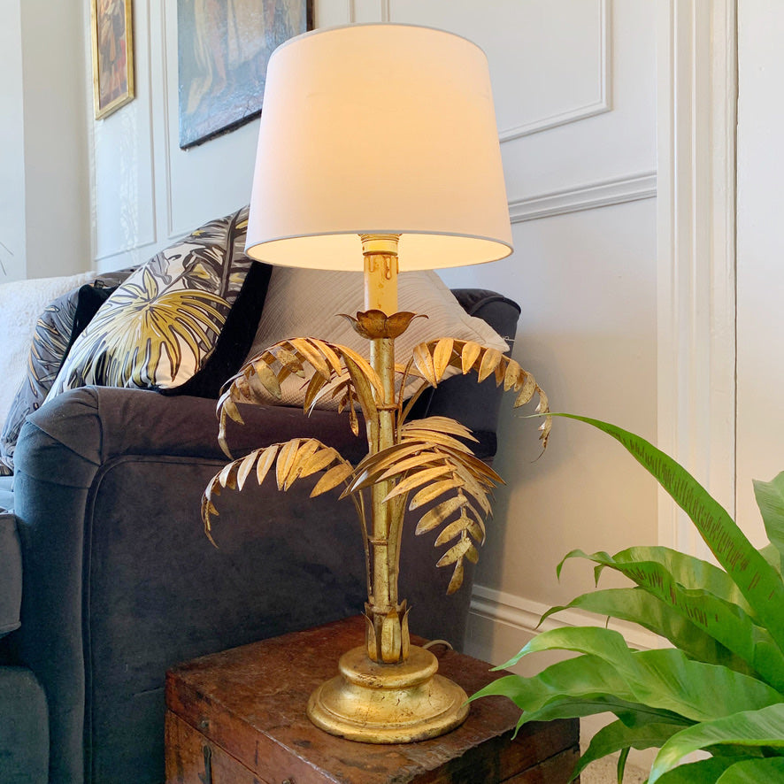 Italian Gold Faux Bamboo Leaf Table Lamp 1950's