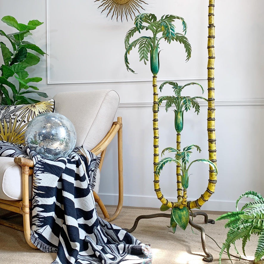 Polychrome Green Palm Tree Floor Lamp France 1940's