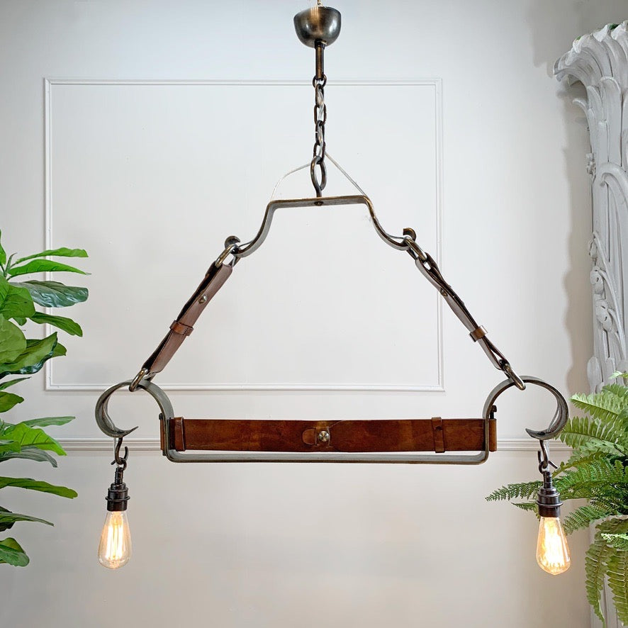 Jean-Pierre Ryckaert Tan Leather Strap and Steel Ceiling Pendant Light