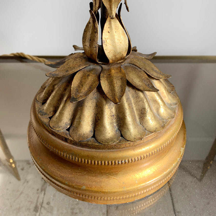 Mid Century Italian Gilt Flower Table Lamp