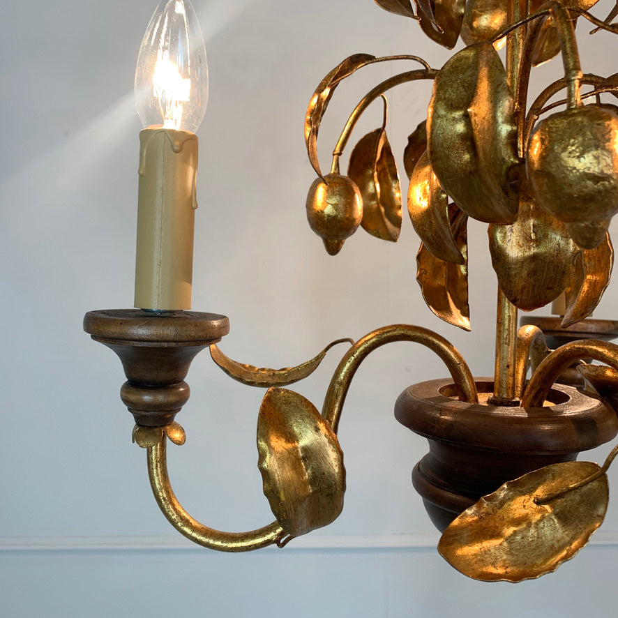 French Gold Lemon Tole Chandelier 1970's