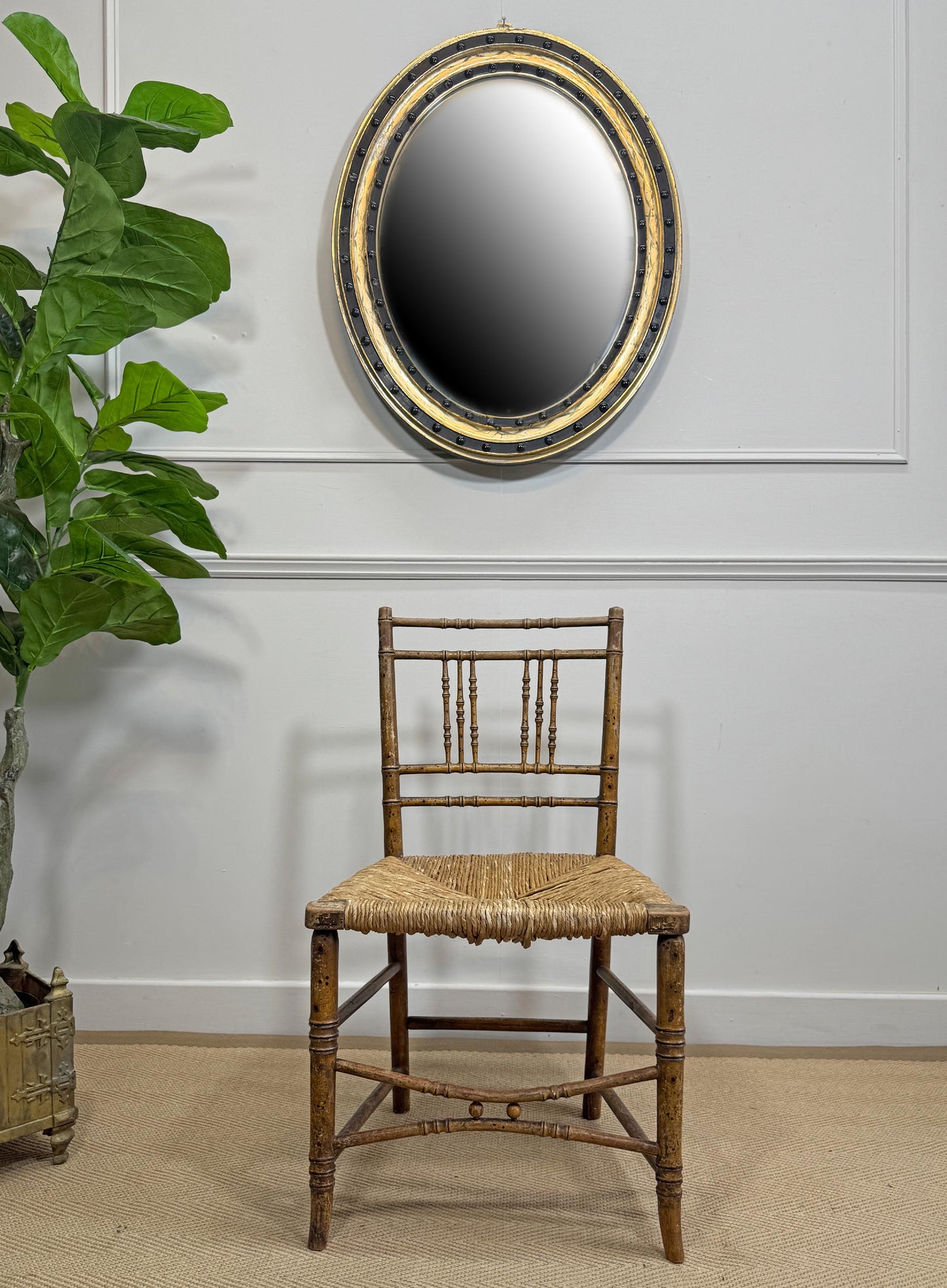 Large Regency Irish Giltwood and Ebonised Wall Mirror
