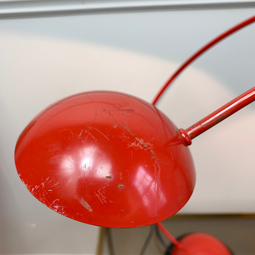 1980's Fischer Leuchten Red Crescent Desk Lamps