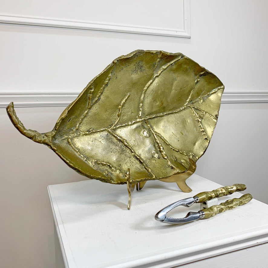Decorative Brass Leaf Sculpture and Nut Cracker By David Marshall 1970's