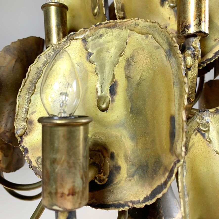 Modernist Gold Brutalist Chandelier by Tom Greene for Feldman