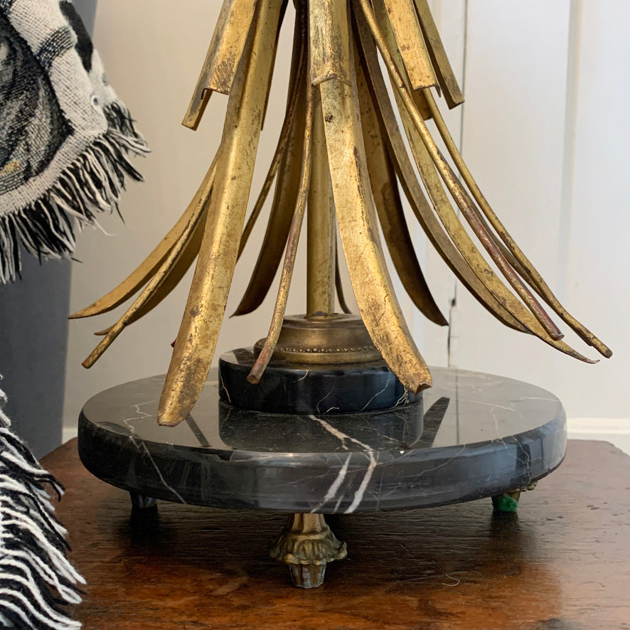 Magnificent Large Gold Italian Wheat Sheaf Table Lamp on Marble Base