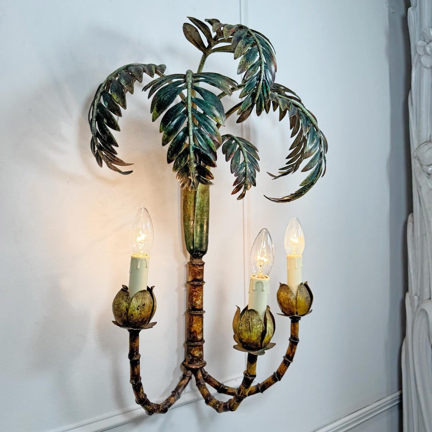 Antique Faux Bamboo Palm Leaf Wall Light France 1930's
