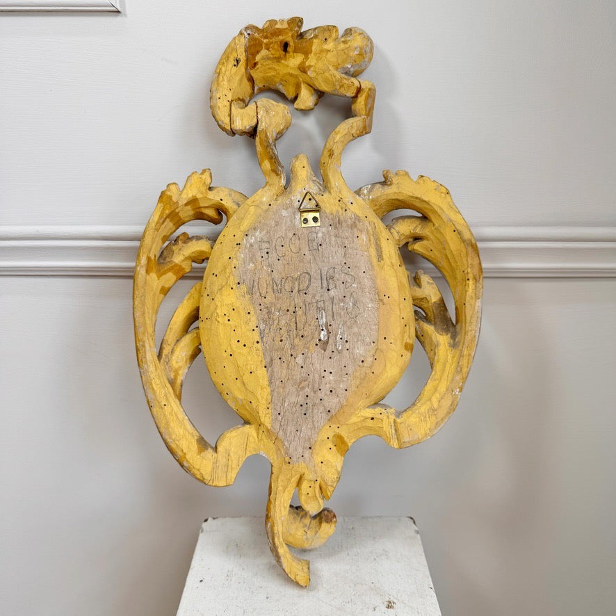 18th Century Giltwood Religious Shield Polychrome Painted