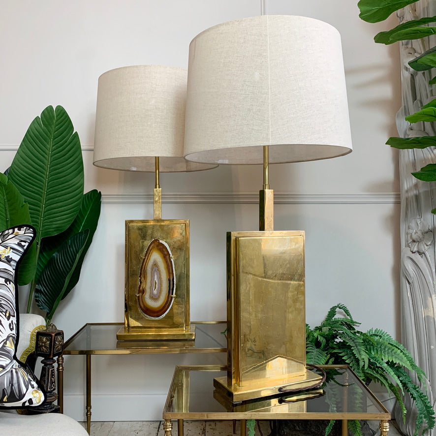 Superb Pair of Willy Daro Agate and Brass Table Lamps