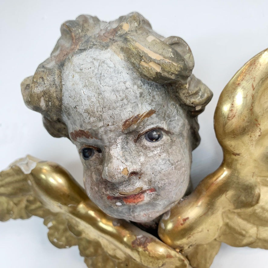 18th Century Giltwood and Polychrome Painted Putti/Cherub