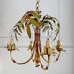 Mid Century Italian Faux Bamboo Palm Tole Chandelier 1950's