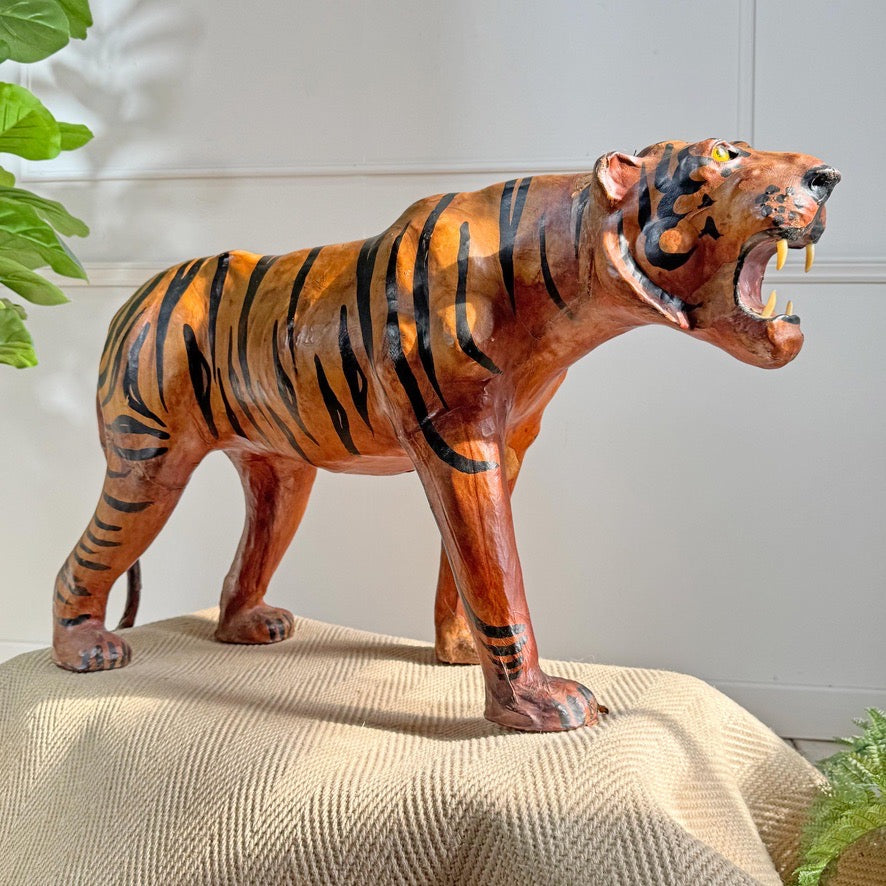 leather tiger statue vintage