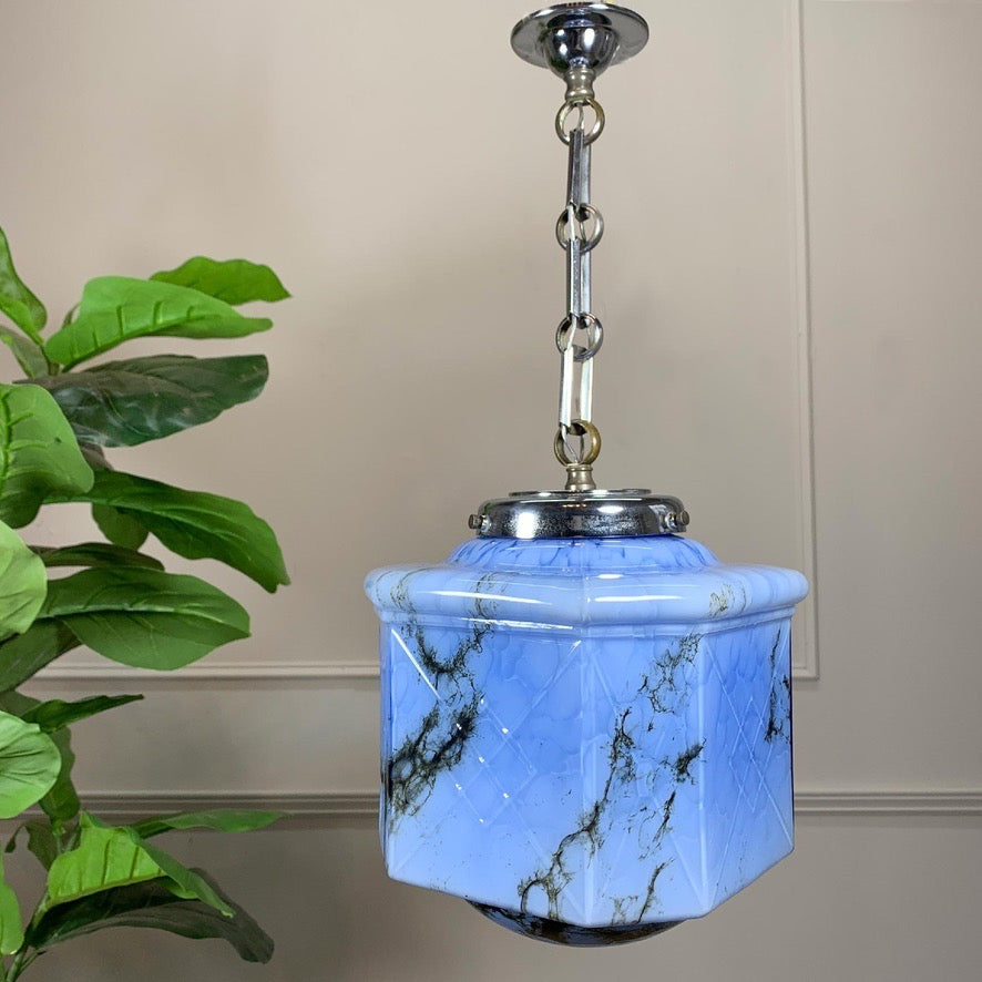 1920s German Art Deco Blue Glass Ceiling Pendant Light