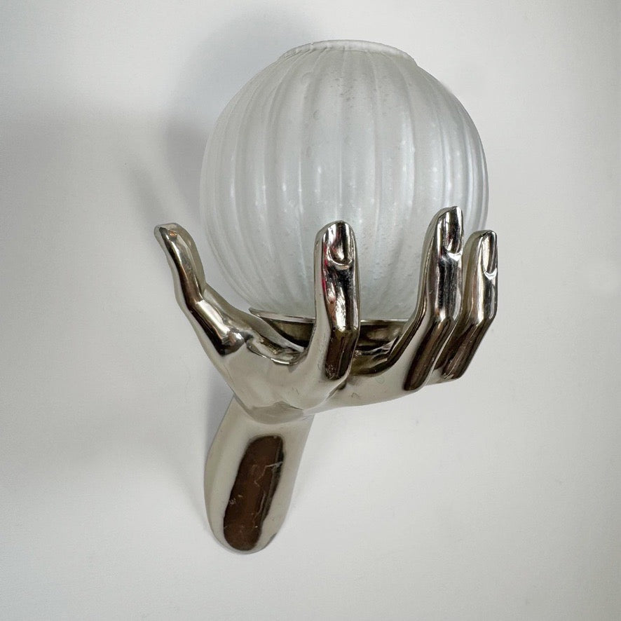Vintage Maison Arlus Bronze Hand Wall Sconce in Silver France 1970's