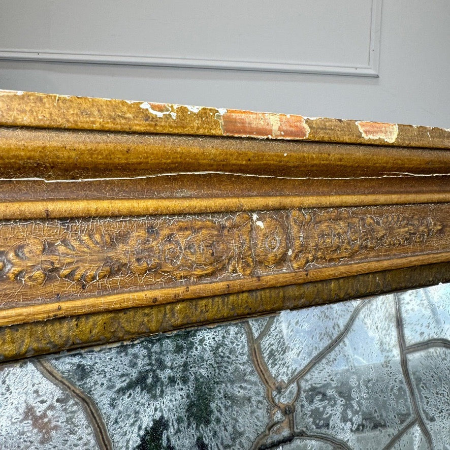 Silver Backed Crackle Foxed Giltwood Mirror 19th Century