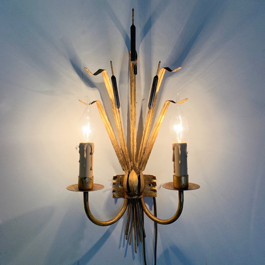 Ferro Art Gold Bulrush Wall Lights 1970's