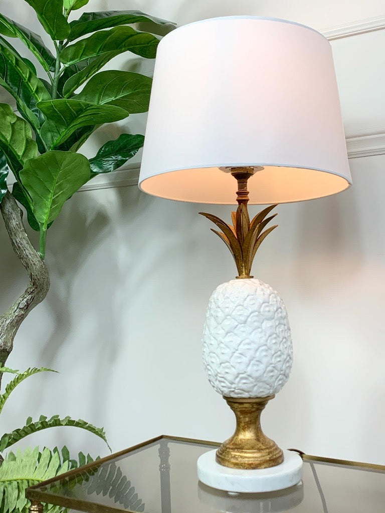 Italian Gilt Metal and White Ceramic Pineapple Table Lamp