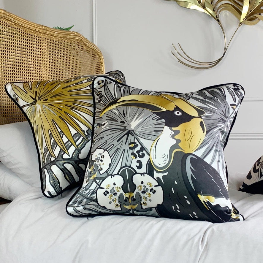 The Tropics Collection 'Hornbill' Luxury Silk Cushion